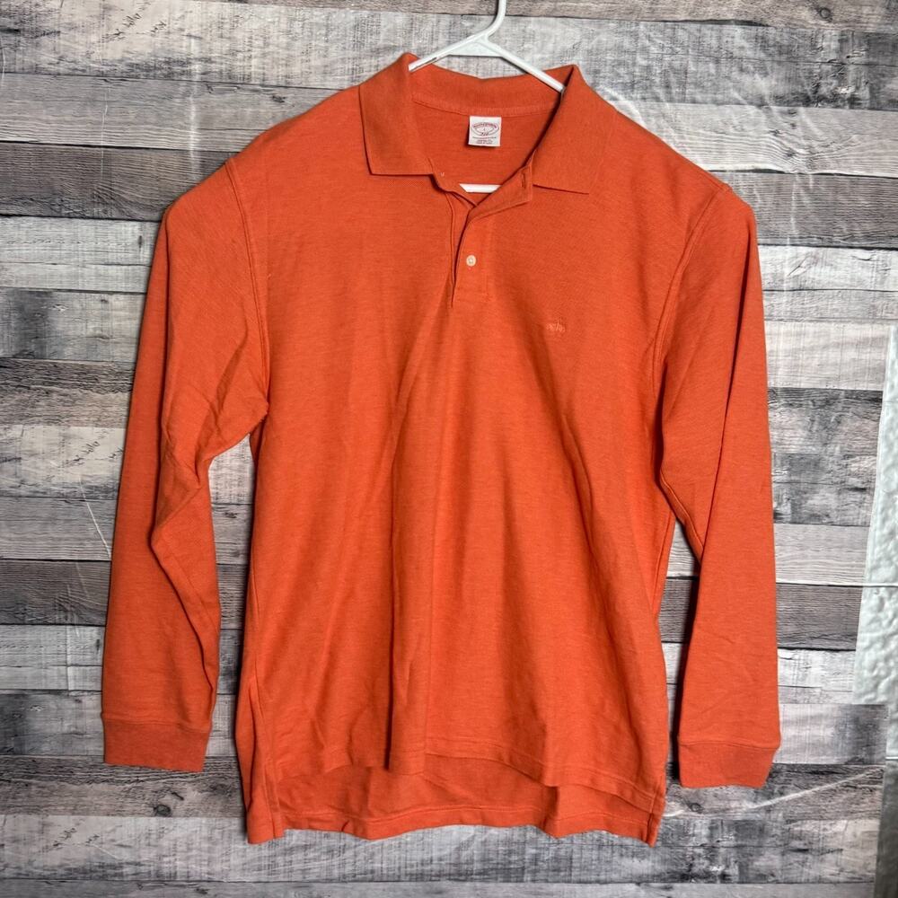 Brooks Brothers 346 Long Sleeve Polo Shirt Mens Large Orange Casual Cotton